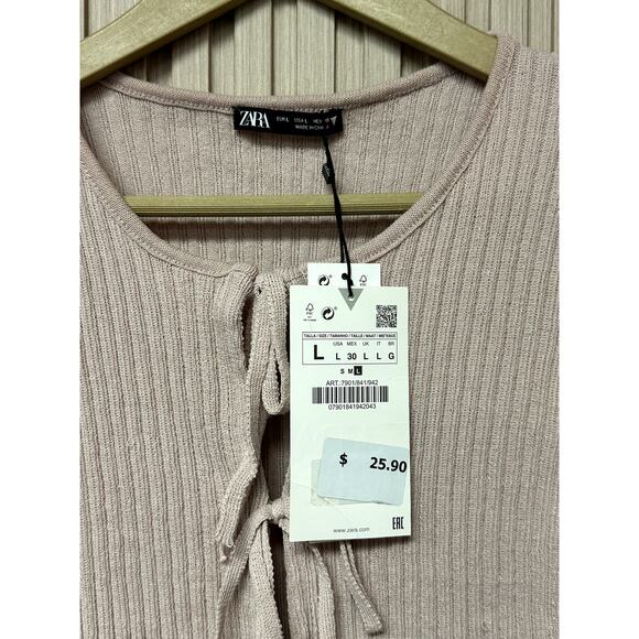 ZARA Sleeveless Ribbed Tie Front Top Sz L Women's Top - Picture 4 of 8